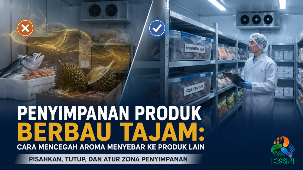 Penyimpanan produk berbau tajam di cold storage dengan zona terpisah agar aroma tidak menyebar