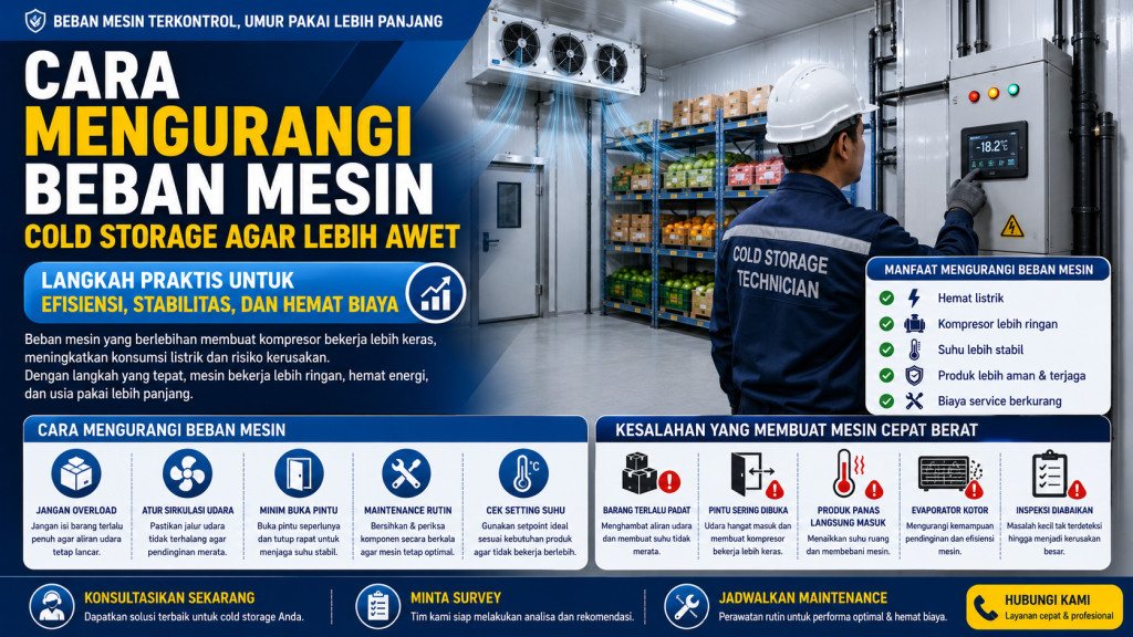 cara mengurangi beban mesin cold storage