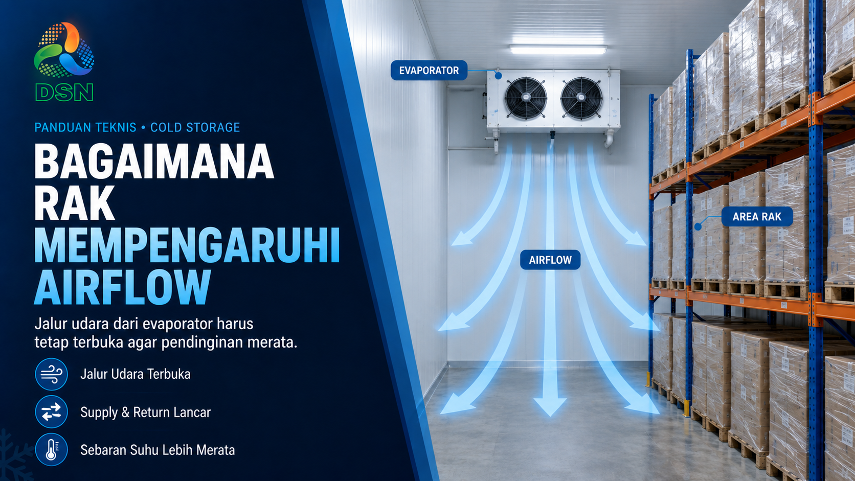 Penambahan rak cold storage yang menghambat airflow dari evaporator