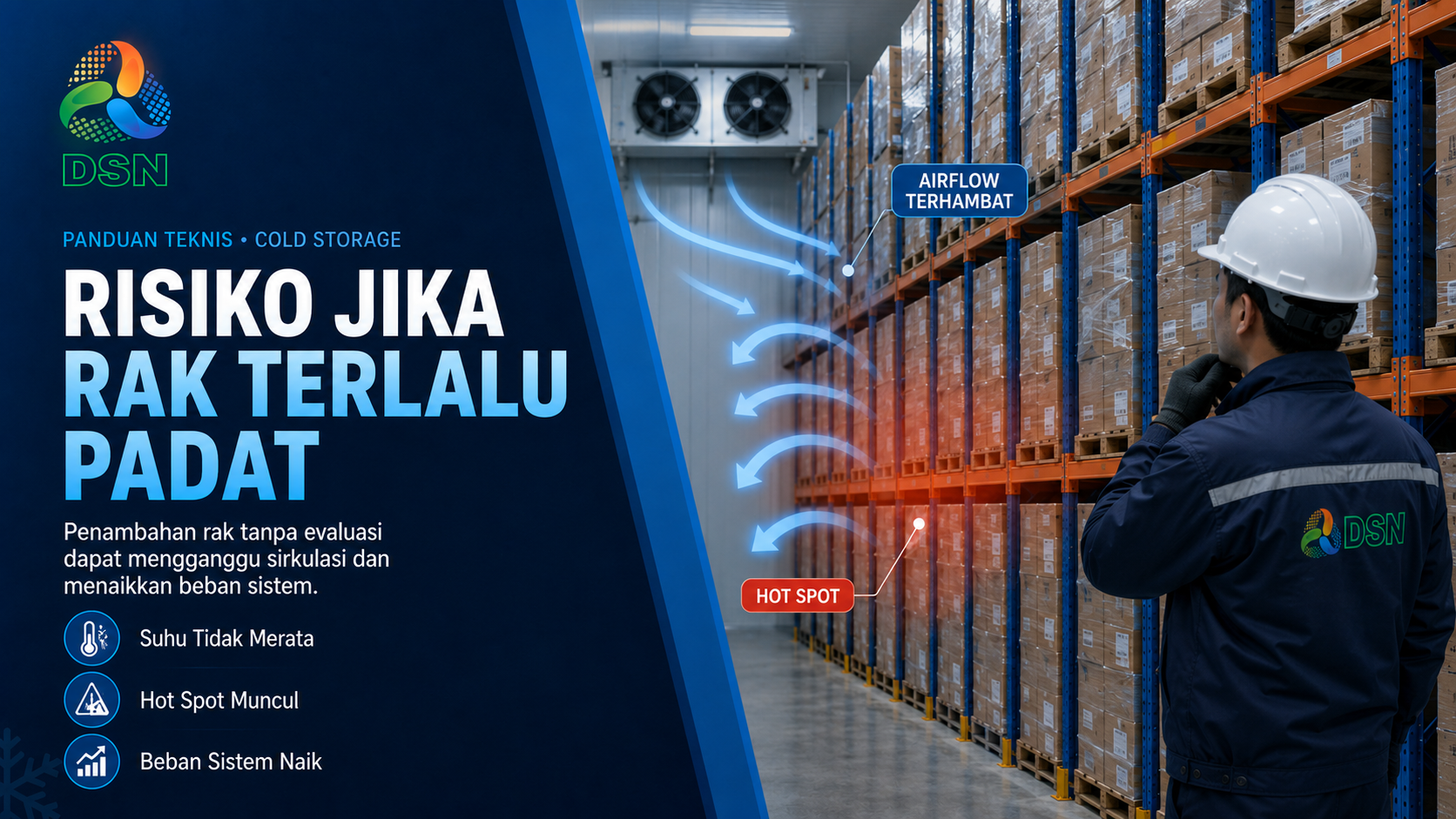 Penambahan rak cold storage yang menghambat airflow dari evaporator