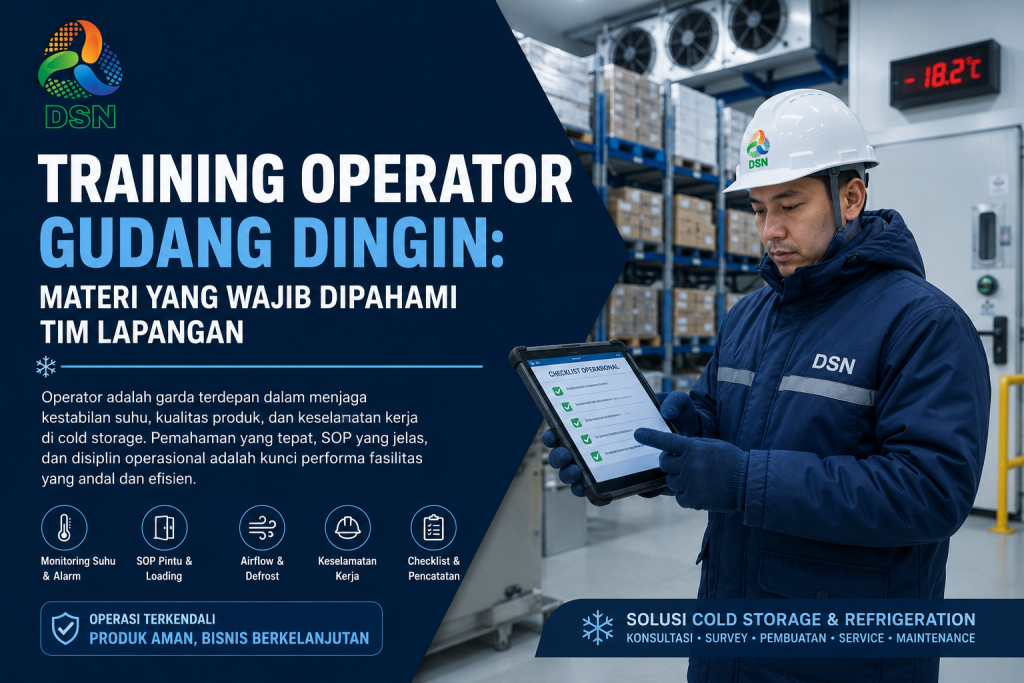 Training operator gudang dingin memeriksa suhu dan checklist operasional cold storage