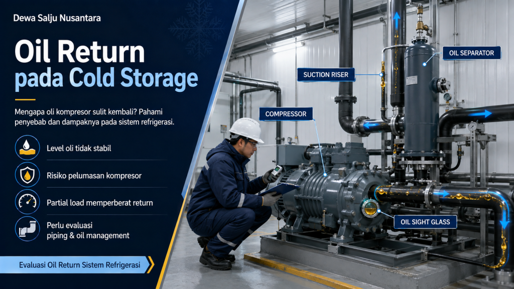 Oil return pada sistem refrigerasi cold storage dengan kompresor, suction line, dan oil separator
