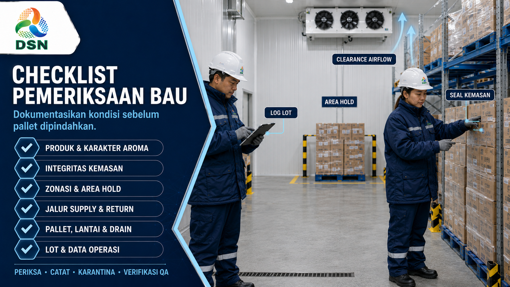 Checklist pemeriksaan kemasan, zonasi, jalur udara, dan lot di cold storage