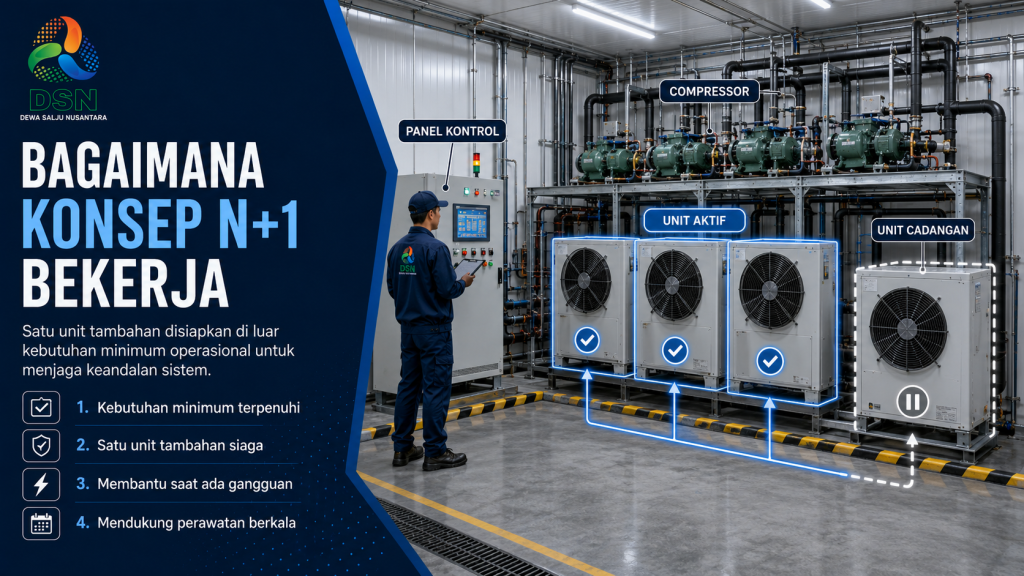 sistem refrigerasi redundansi N+1 pada cold storage industri dengan unit kompresor cadangan