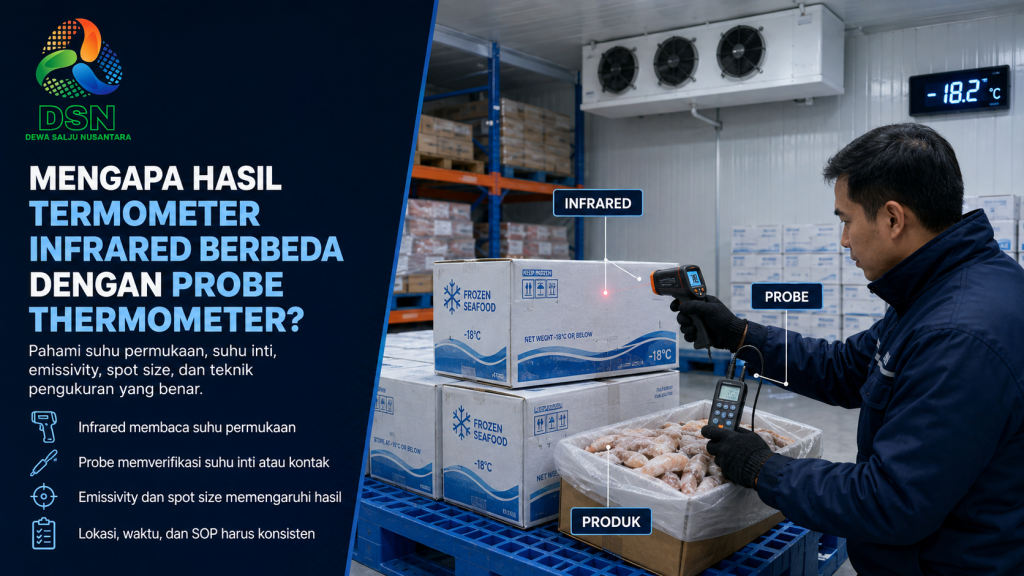 Perbandingan hasil termometer infrared dan probe thermometer untuk pemeriksaan suhu produk di cold storage