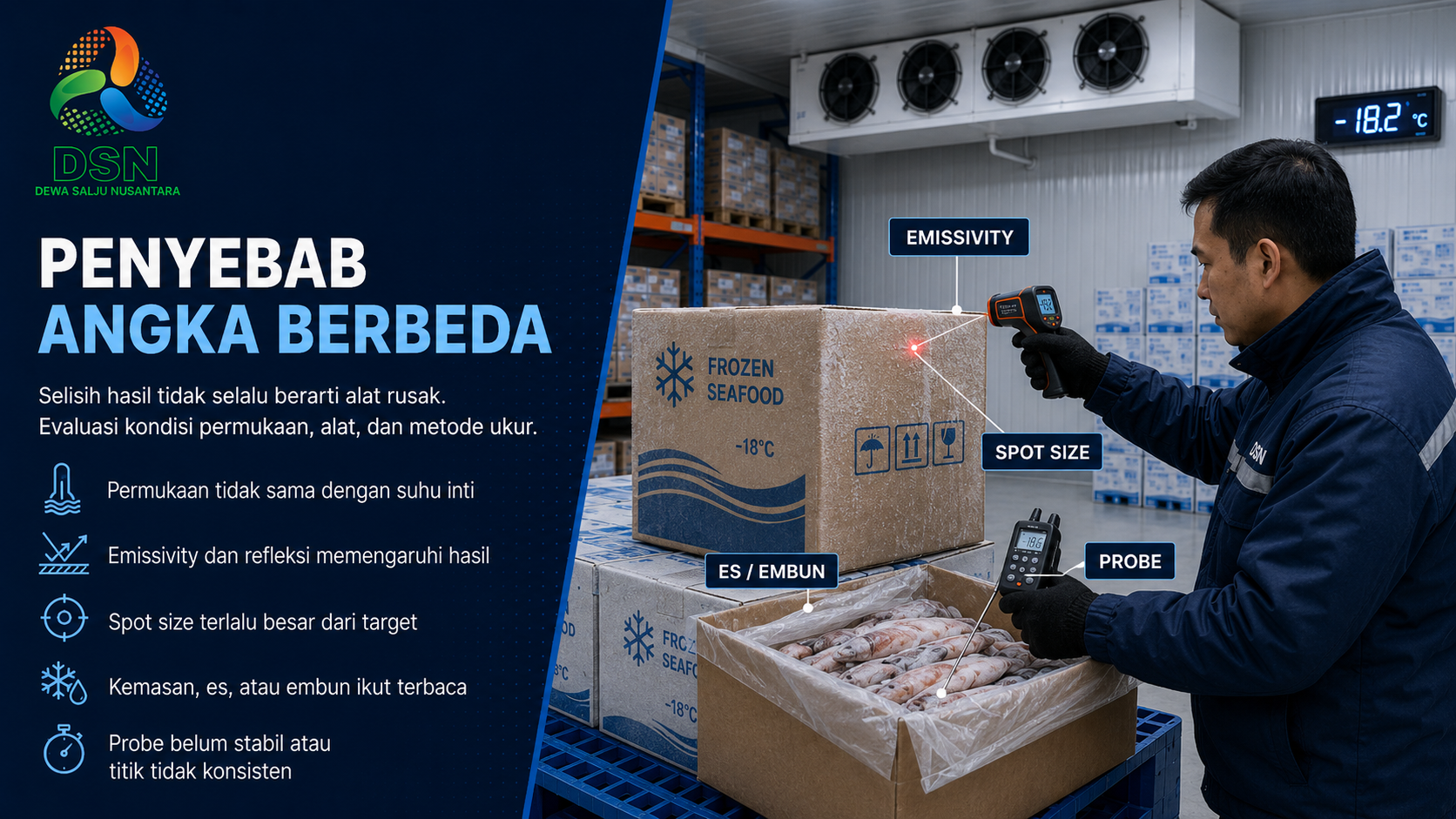 Perbandingan termometer infrared dan probe thermometer untuk pemeriksaan suhu produk di cold storage

