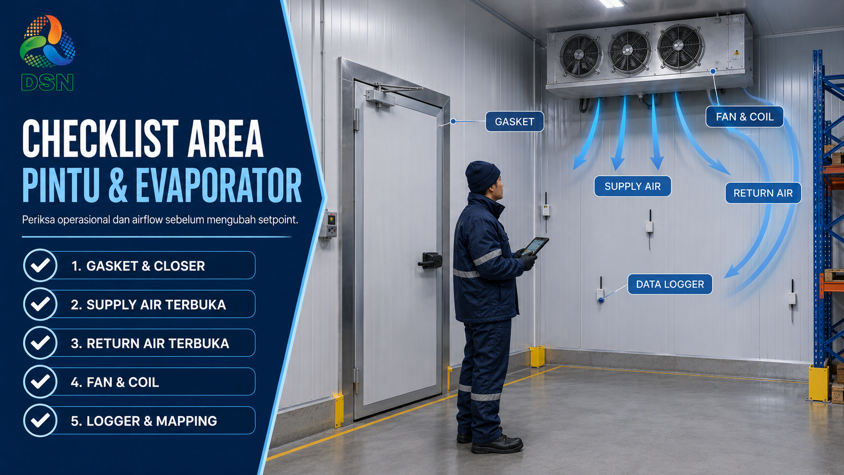 Perbandingan risiko produk dekat pintu dan dekat evaporator cold storage

