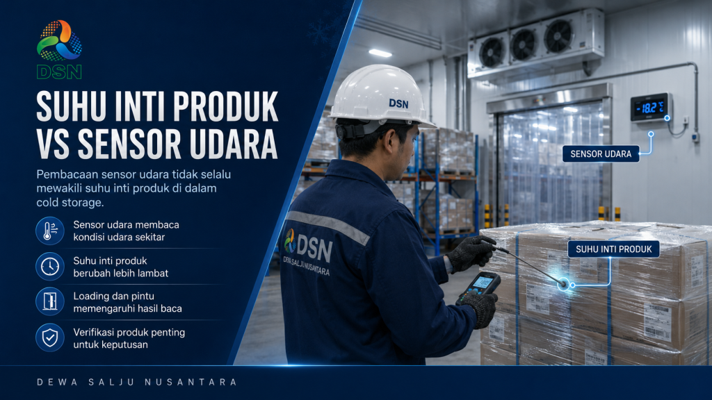 Suhu inti produk dibandingkan sensor udara di dalam cold storage