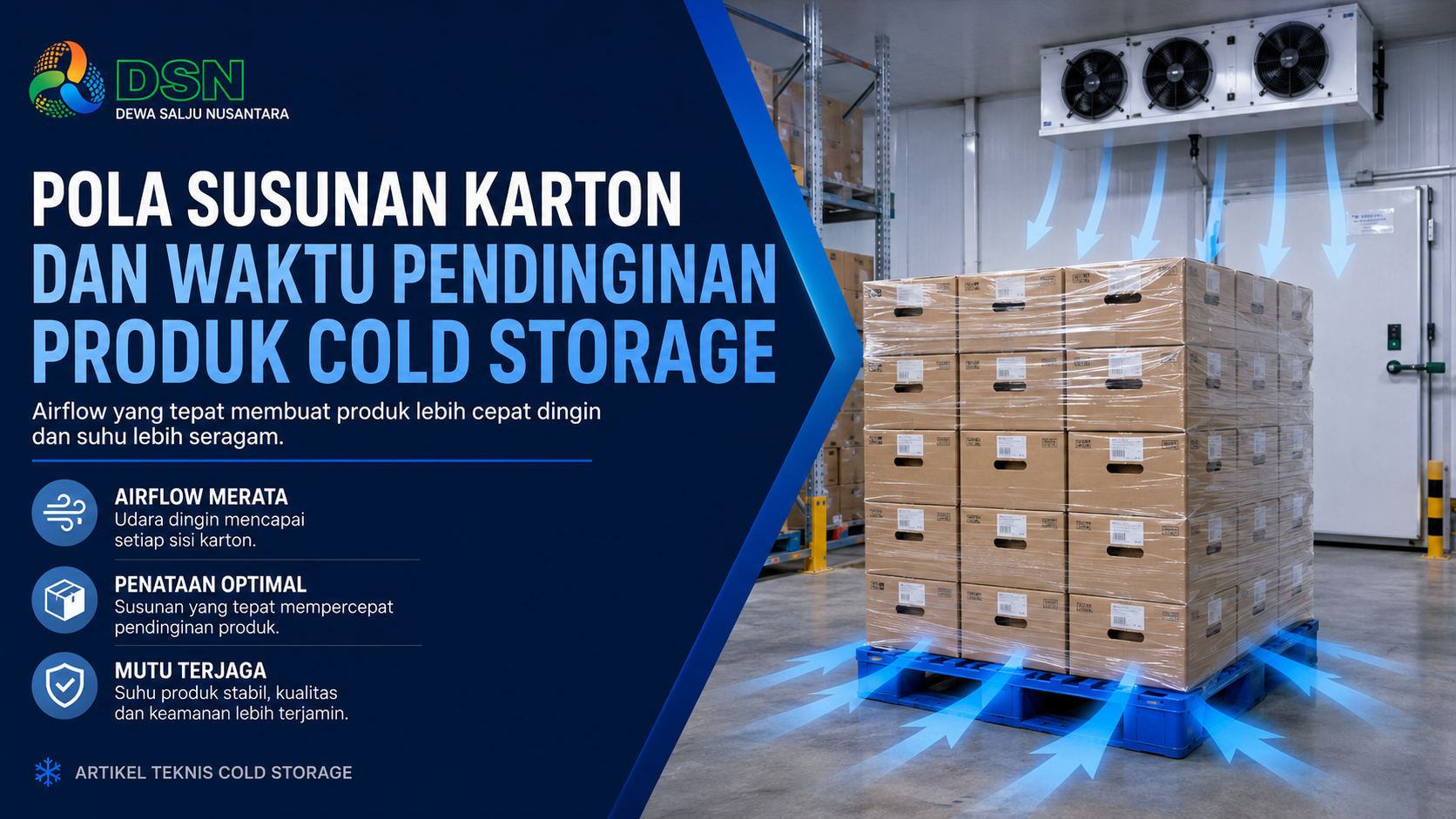 Pola susunan karton cold storage dan airflow pada pallet produk