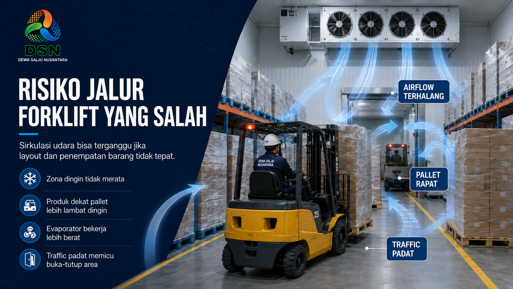 jalur forklift cold storage

