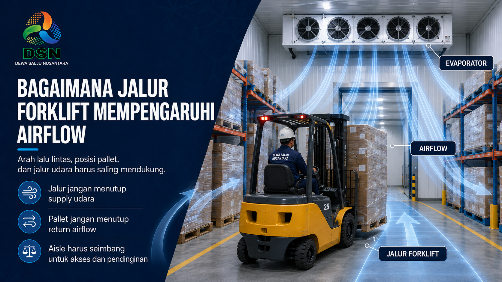 jalur forklift cold storage

