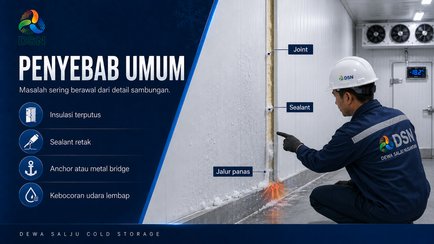 Ilustrasi perbaikan thermal bridge cold storage pada sambungan lantai dan dinding