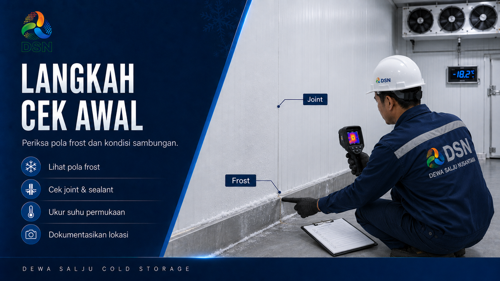 Pemeriksaan thermal bridge cold storage pada sambungan panel menggunakan alat ukur