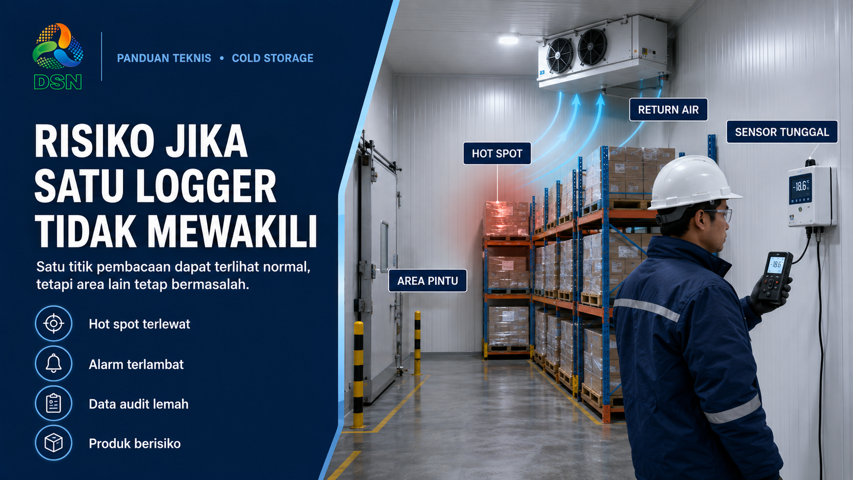 Jumlah data logger cold storage untuk monitoring suhu seluruh ruangan