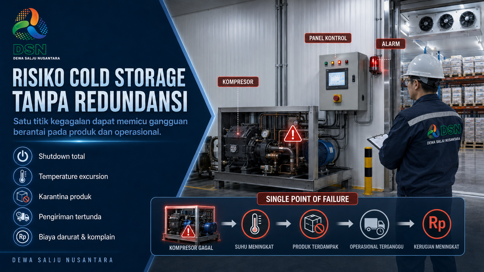 Risiko cold storage tanpa sistem redundansi akibat single point of failure