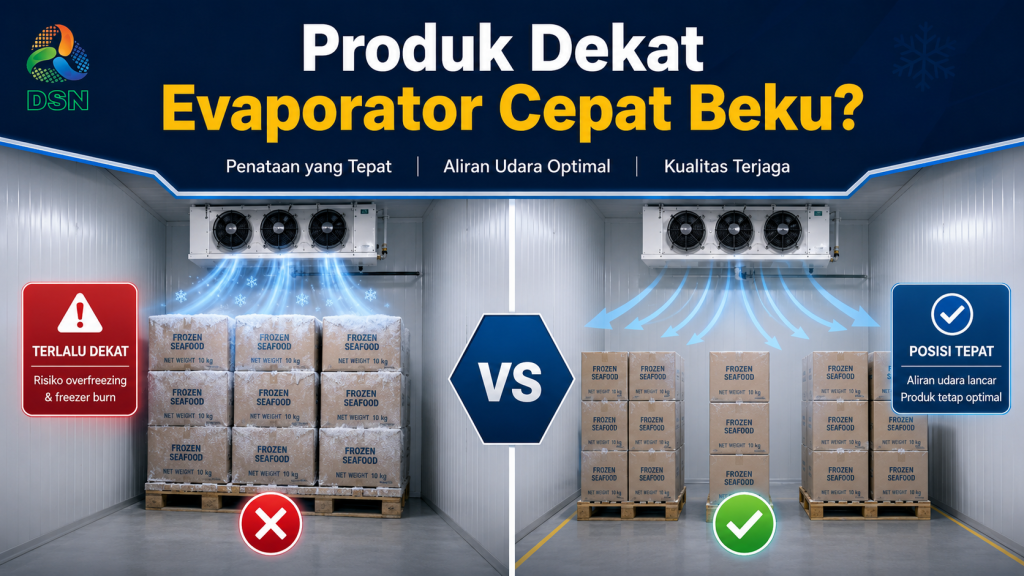 Produk dekat evaporator cepat beku karena posisi rak berada di jalur supply air